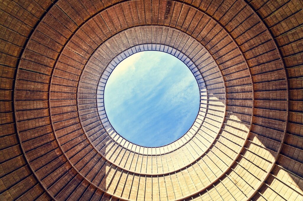 cooling tower, concrete, perspective